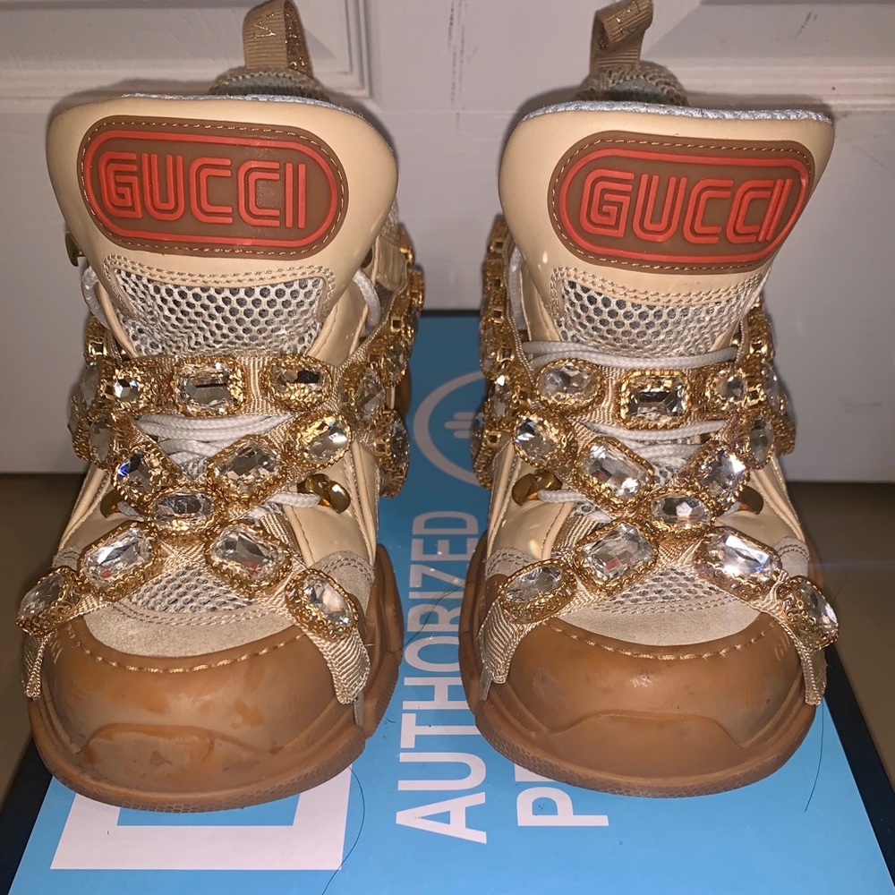 Gucci Crystal Flashtrek Sneakers Beige